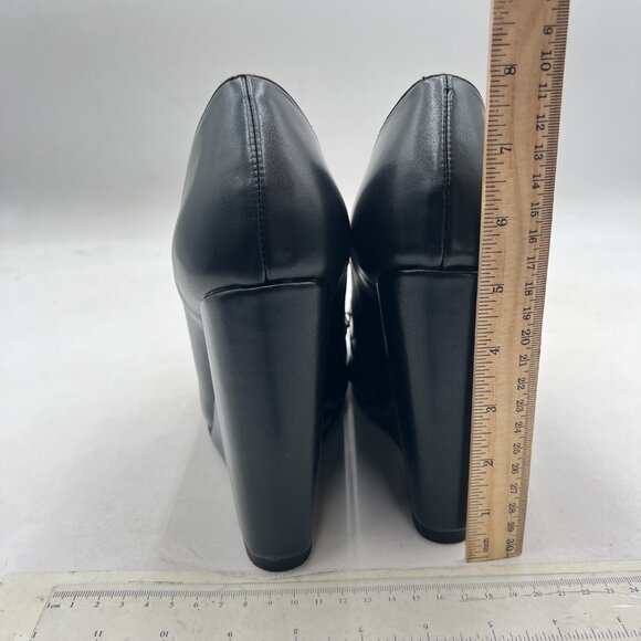 miss left Black Wedge Heel Loafers Pumps Slip On Pointy Toe High Heels Shoes - Picture 5 of 8